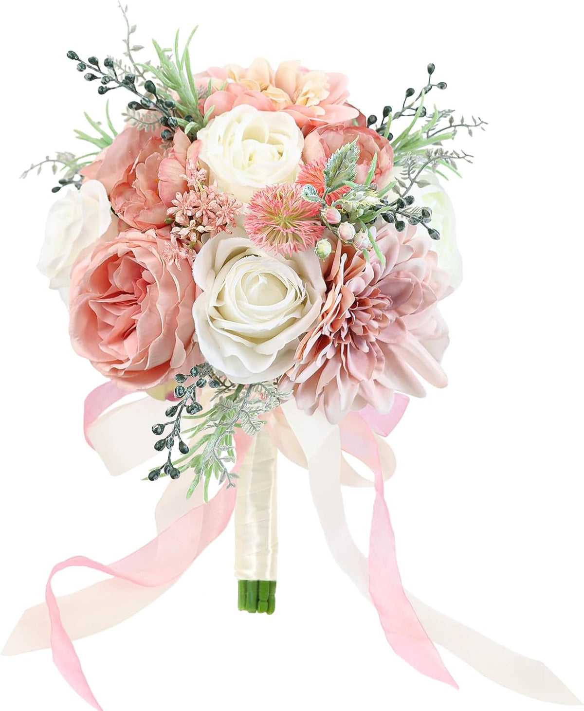 Wedding Bouquets for Bride Bridesmaid 8.5 Inch Dusty Pink Artificial Roses Flowers Bridal Bouquets for Bride Wedding Marriage Proposal Party Church Decoration