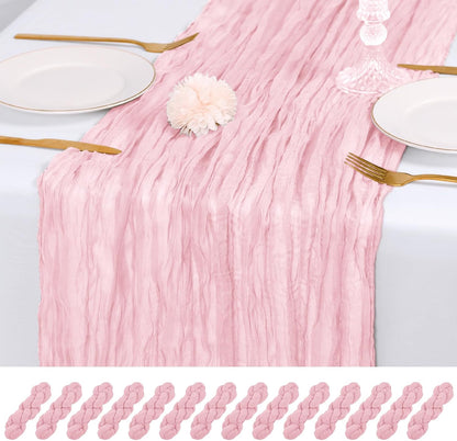 14 Pack Light Pink Cheesecloth Table Runner 17x108 Inch Semi Sheer Boho Gauze Cheese Cloth Fabric Table Runners, for Wedding Party Baby Shower Birthday Home Decor Garden Farmhouse