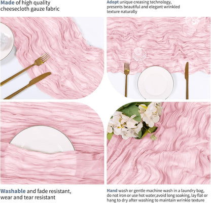 14 Pack Light Pink Cheesecloth Table Runner 17x108 Inch Semi Sheer Boho Gauze Cheese Cloth Fabric Table Runners, for Wedding Party Baby Shower Birthday Home Decor Garden Farmhouse