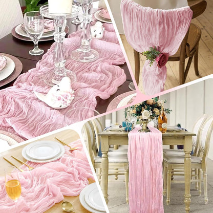 14 Pack Light Pink Cheesecloth Table Runner 17x108 Inch Semi Sheer Boho Gauze Cheese Cloth Fabric Table Runners, for Wedding Party Baby Shower Birthday Home Decor Garden Farmhouse