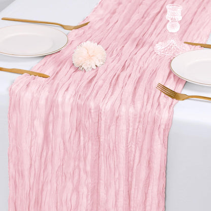 14 Pack Light Pink Cheesecloth Table Runner 17x108 Inch Semi Sheer Boho Gauze Cheese Cloth Fabric Table Runners, for Wedding Party Baby Shower Birthday Home Decor Garden Farmhouse