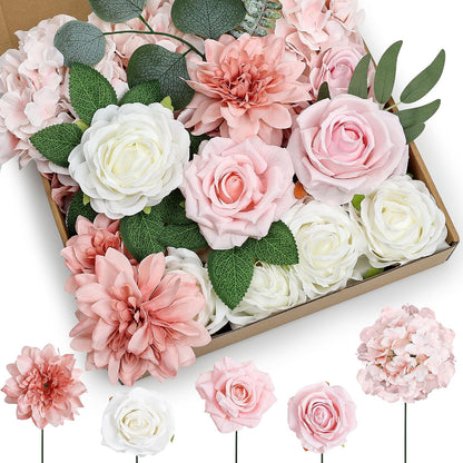 Artificial Flowers Combo, Fake Silk Flowers with Stems - Blush Pink