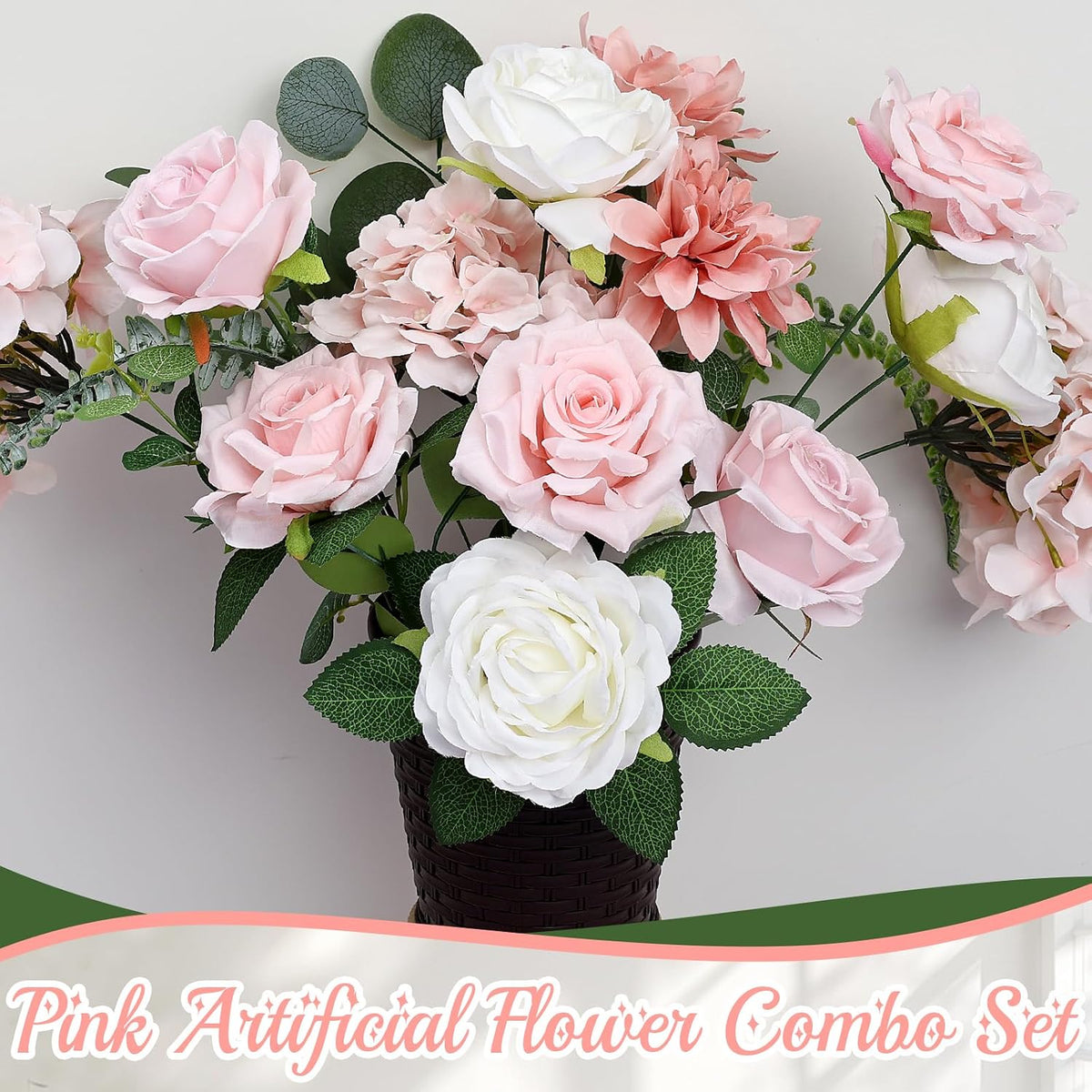 Artificial Flowers Combo, Fake Silk Flowers with Stems - Blush Pink