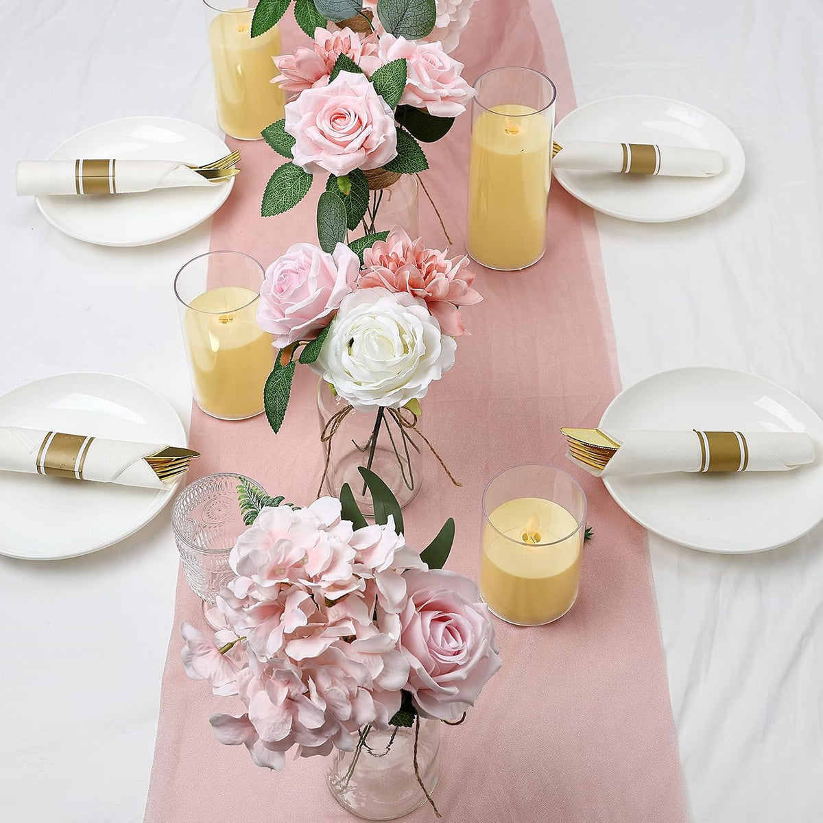 Artificial Flowers Combo, Fake Silk Flowers with Stems - Blush Pink