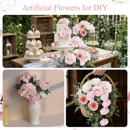 Artificial Flowers Combo, Fake Silk Flowers with Stems - Blush Pink