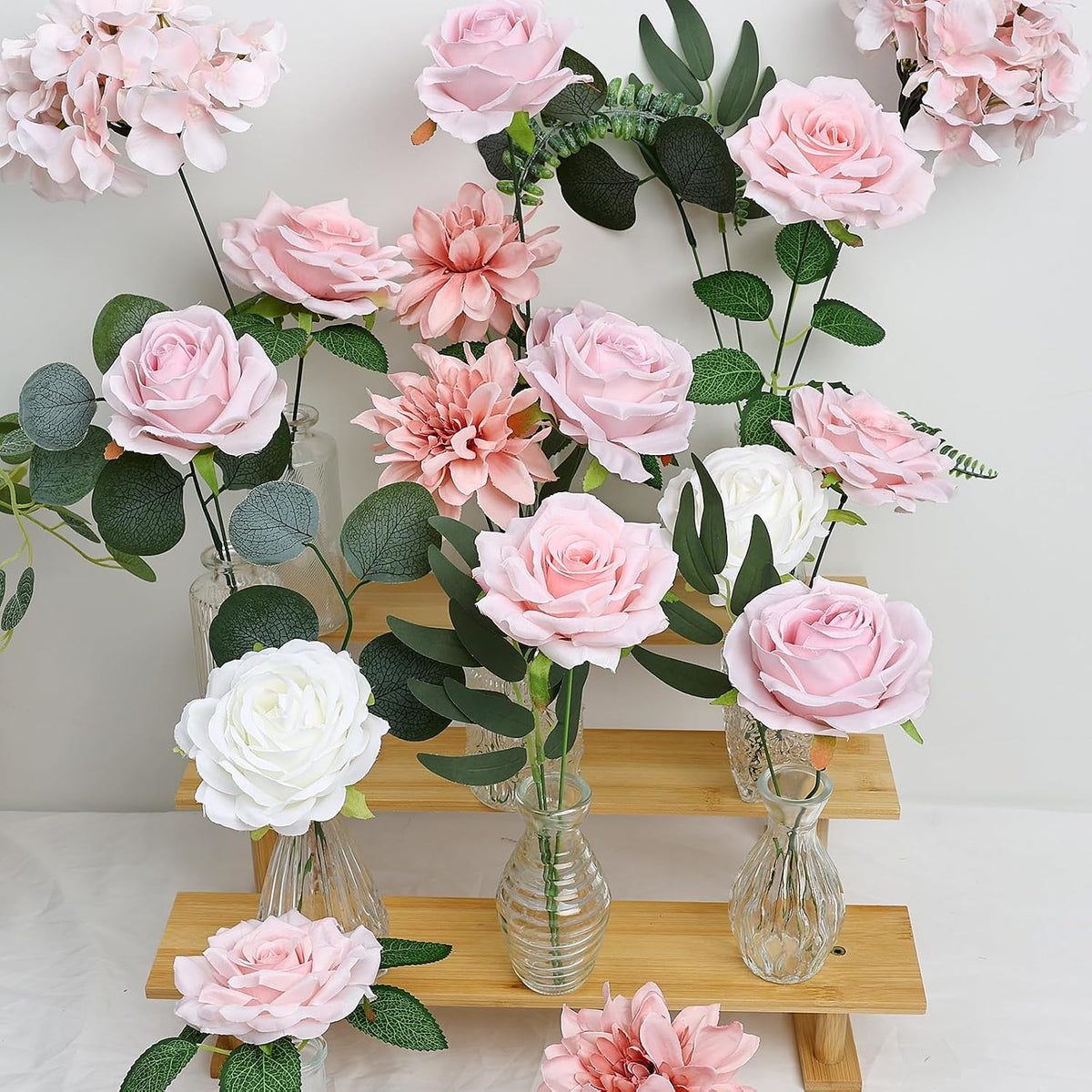 Artificial Flowers Combo, Fake Silk Flowers with Stems - Blush Pink