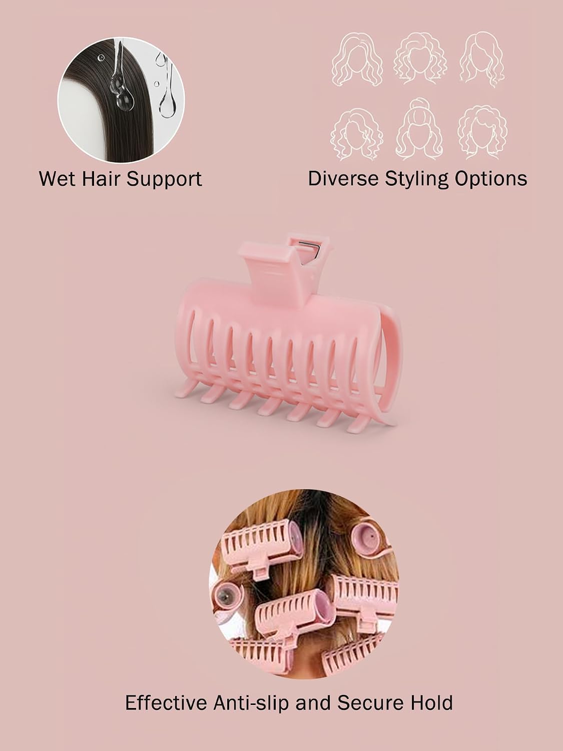 15PCS Hot Roller Clips, Curler Claw Clips for Girls Women, Hair Section Fixing Clamps, Holding Hairdressing Tool for Long and Medium Hair (Pink)