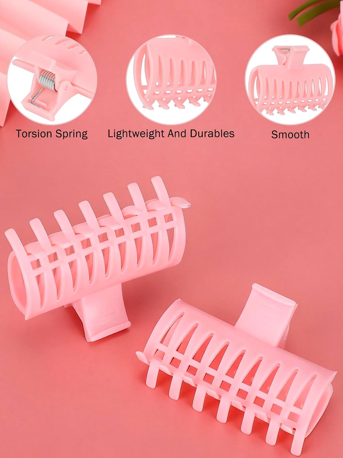15PCS Hot Roller Clips, Curler Claw Clips for Girls Women, Hair Section Fixing Clamps, Holding Hairdressing Tool for Long and Medium Hair (Pink)