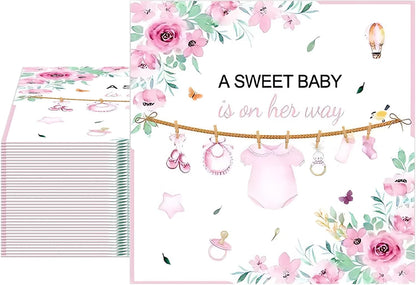 40pcs Baby Shower Napkins for Girls, Sweet Floral Paper Napkins for Girl Baby Shower Decorations Baby In Bloom Birthday Party, Disposable Dinner Napkins 6.5x6.5 Inches