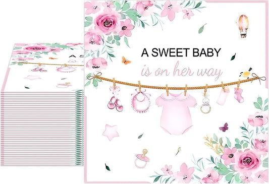 40pcs Baby Shower Napkins for Girls, Sweet Floral Paper Napkins for Girl Baby Shower Decorations Baby In Bloom Birthday Party, Disposable Dinner Napkins 6.5x6.5 Inches
