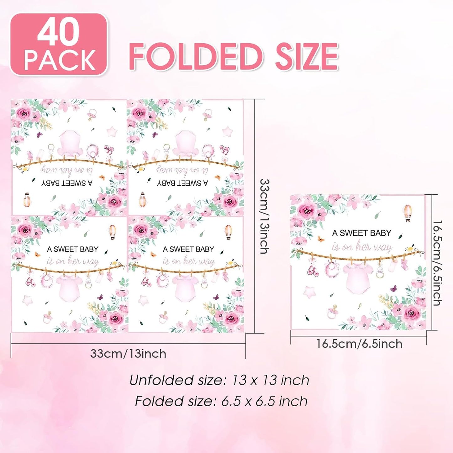 40pcs Baby Shower Napkins for Girls, Sweet Floral Paper Napkins for Girl Baby Shower Decorations Baby In Bloom Birthday Party, Disposable Dinner Napkins 6.5x6.5 Inches