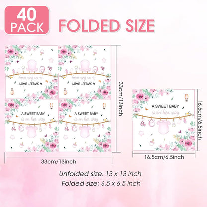40pcs Baby Shower Napkins for Girls, Sweet Floral Paper Napkins for Girl Baby Shower Decorations Baby In Bloom Birthday Party, Disposable Dinner Napkins 6.5x6.5 Inches