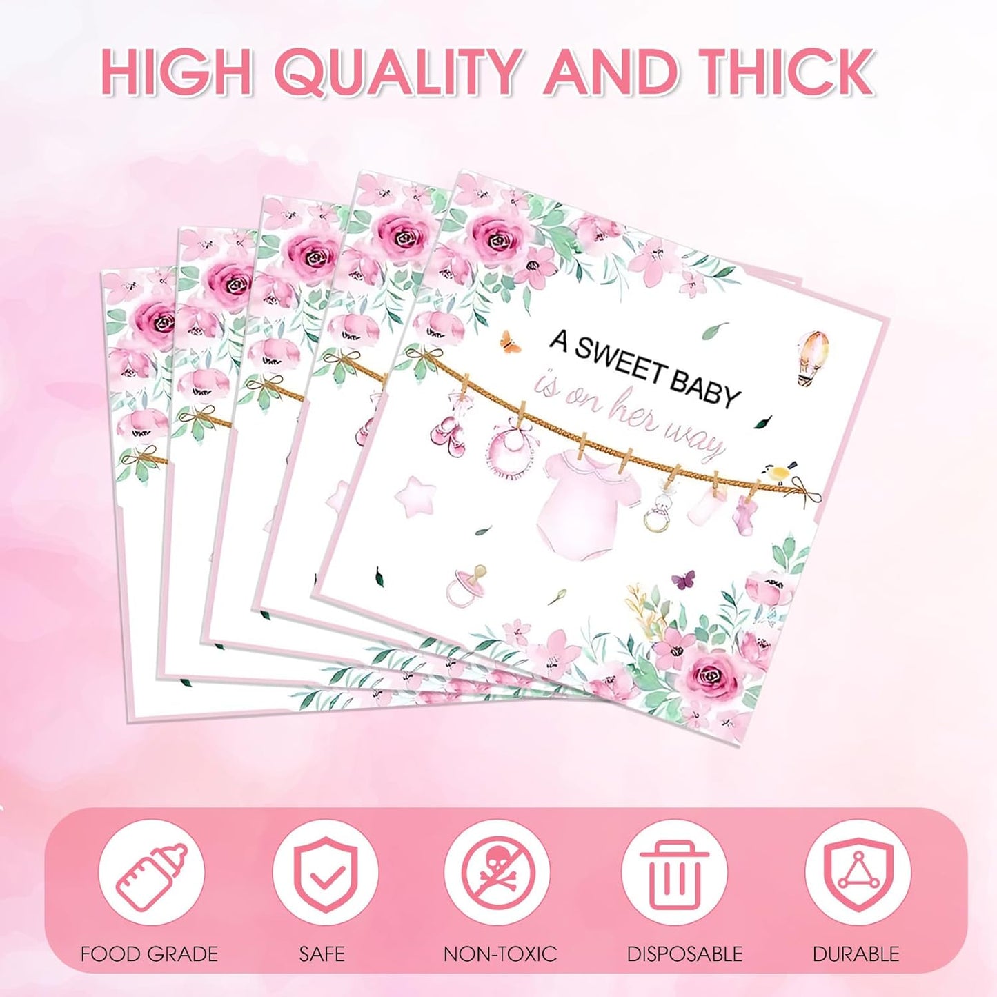 40pcs Baby Shower Napkins for Girls, Sweet Floral Paper Napkins for Girl Baby Shower Decorations Baby In Bloom Birthday Party, Disposable Dinner Napkins 6.5x6.5 Inches