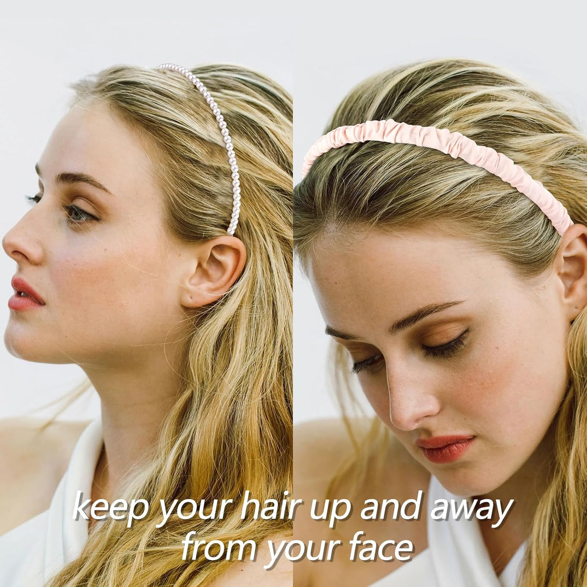 Headbands for Women 7 Pcs Different Pink Fashion Knotted Solid Head Bands Pearl Headband Non Slip Hair Band for Womens Gilrs Thin Thick Short Hair Face Wash Hair Accessories