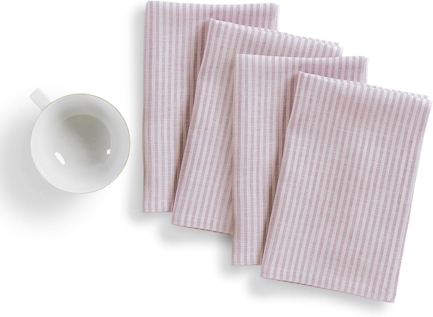 Solino Home 100% Pure Linen Napkins Set of 4 - Narrow Stripe Pink and White Cloth Dinner Napkins 20x20 Inch, Handcrafted Machine Washable - Spring, Summer