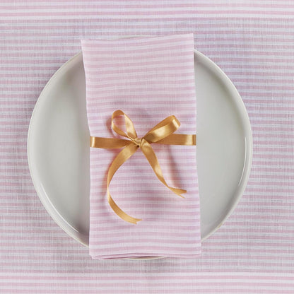 Solino Home 100% Pure Linen Napkins Set of 4 - Narrow Stripe Pink and White Cloth Dinner Napkins 20x20 Inch, Handcrafted Machine Washable - Spring, Summer