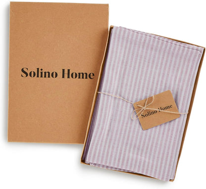 Solino Home 100% Pure Linen Napkins Set of 4 - Narrow Stripe Pink and White Cloth Dinner Napkins 20x20 Inch, Handcrafted Machine Washable - Spring, Summer