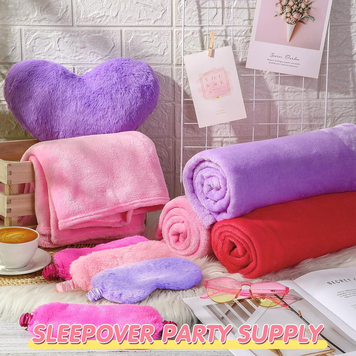18 Pcs Kids Sleepover Party Supplies for Girl, 3 Colors, 12 x 11 Inch