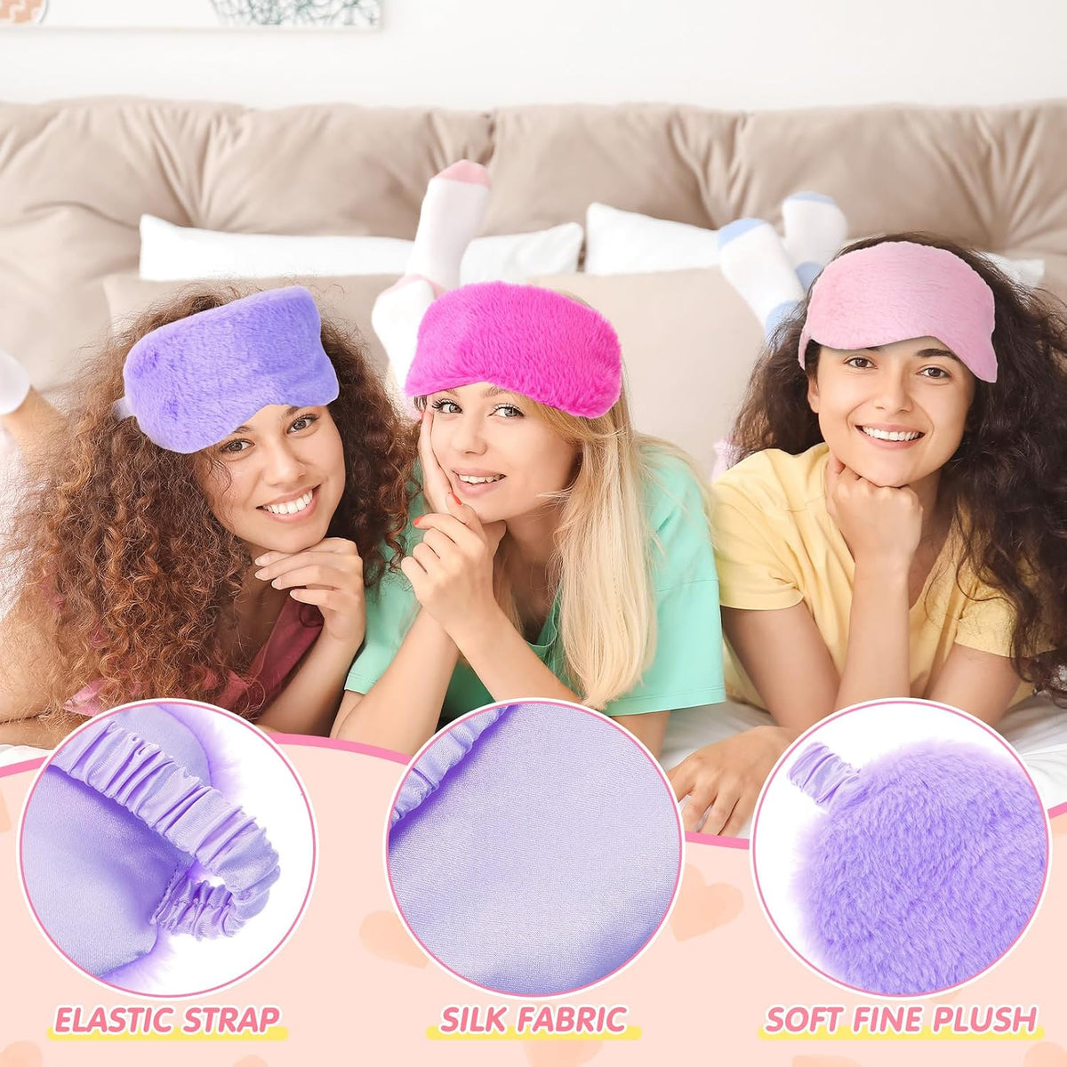 18 Pcs Kids Sleepover Party Supplies for Girl, 3 Colors, 12 x 11 Inch