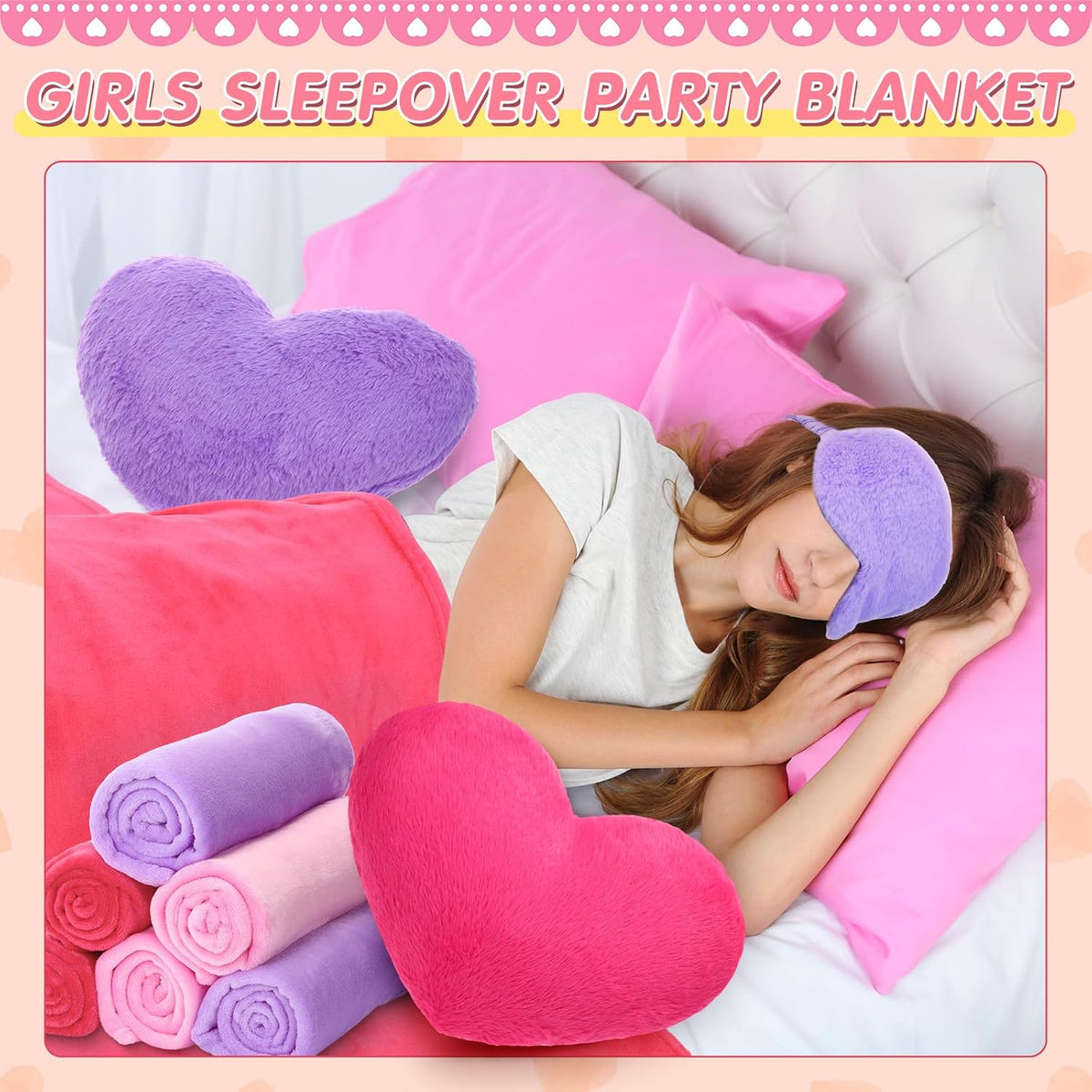 18 Pcs Kids Sleepover Party Supplies for Girl, 3 Colors, 12 x 11 Inch