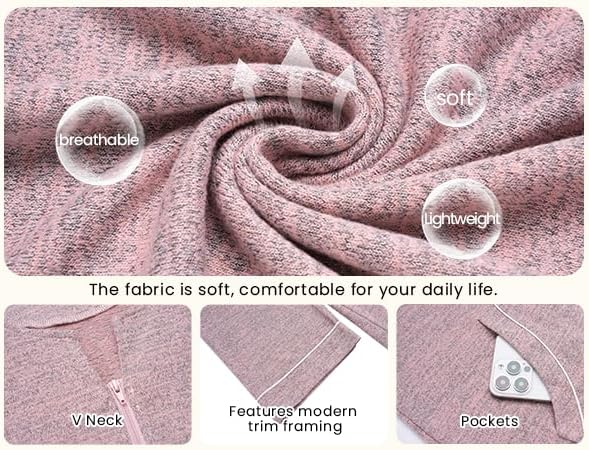 Zipper Robes for Women 3/4 Sleeve Bathrobe Lightweight House Coats