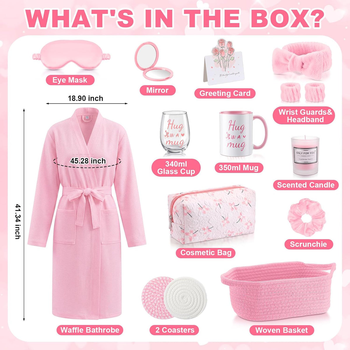 13 Pcs Birthday and Get Well Soon Gifts for Women Self Care Gifts Basket Spa Care Package with Robe Scented Candle for Her Mom Nurse Mother's Day (Pink)