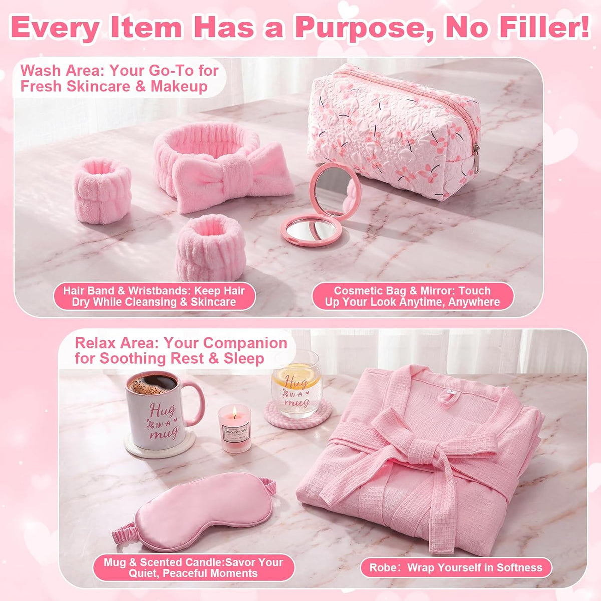 13 Pcs Birthday and Get Well Soon Gifts for Women Self Care Gifts Basket Spa Care Package with Robe Scented Candle for Her Mom Nurse Mother's Day (Pink)