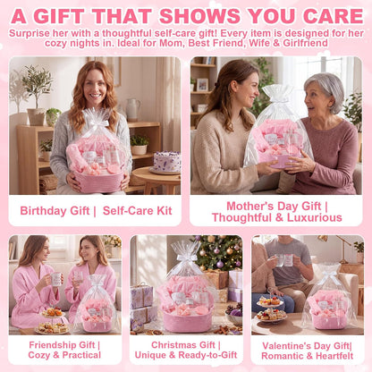 13 Pcs Birthday and Get Well Soon Gifts for Women Self Care Gifts Basket Spa Care Package with Robe Scented Candle for Her Mom Nurse Mother's Day (Pink)