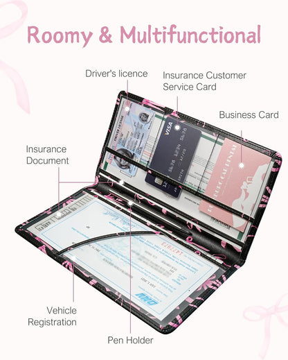 Car Registration and Insurance Holder, Pink Bow