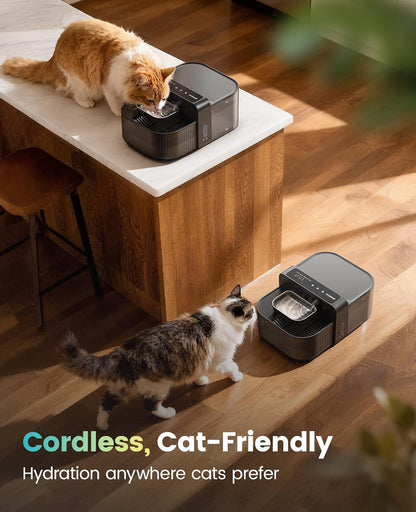 oneisall Wireless Filterless Cat Water Fountain, Separate Clean and Dirty Water Pet Fountain with Stainless Steel Bowl, 3.5L/118oz Quiet No Filter Smart FreshFill Automatic Cat Water Dispenser, Black
