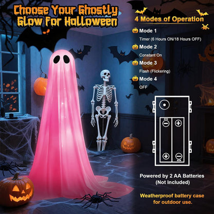 2 Pack Halloween Ghosts Outdoor Pink Spooky Ghost Decorations Outside 36'' & 18'' Tall White Light Timer Function Standing Scary Light Up Ghost Kit for Porch, Courtyard, Party, Haunted Houses (Pink)