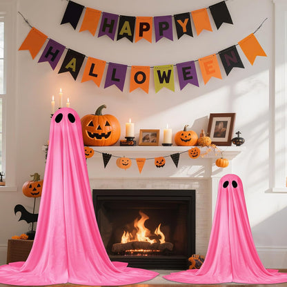 2 Pack Halloween Ghosts Outdoor Pink Spooky Ghost Decorations Outside 36'' & 18'' Tall White Light Timer Function Standing Scary Light Up Ghost Kit for Porch, Courtyard, Party, Haunted Houses (Pink)