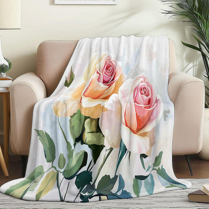 Throw Blanket Twin for Couch Pink Bedding Soft Lightweight Plush Blankets, Sofa Bed Office Chair Throws for Boys Girls Watercolor Style Rose Pattern Blanket Throws for All Seasons 40" x 50"