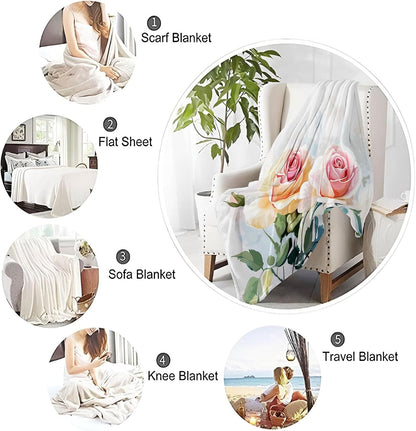 Throw Blanket Twin for Couch Pink Bedding Soft Lightweight Plush Blankets, Sofa Bed Office Chair Throws for Boys Girls Watercolor Style Rose Pattern Blanket Throws for All Seasons 40" x 50"