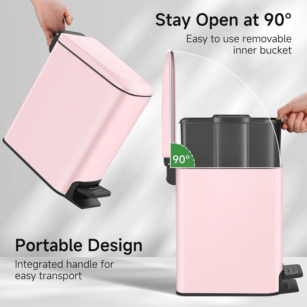 Small Bathroom Trash Can with Lid, 1.6 Gal, Soft Close, Pink