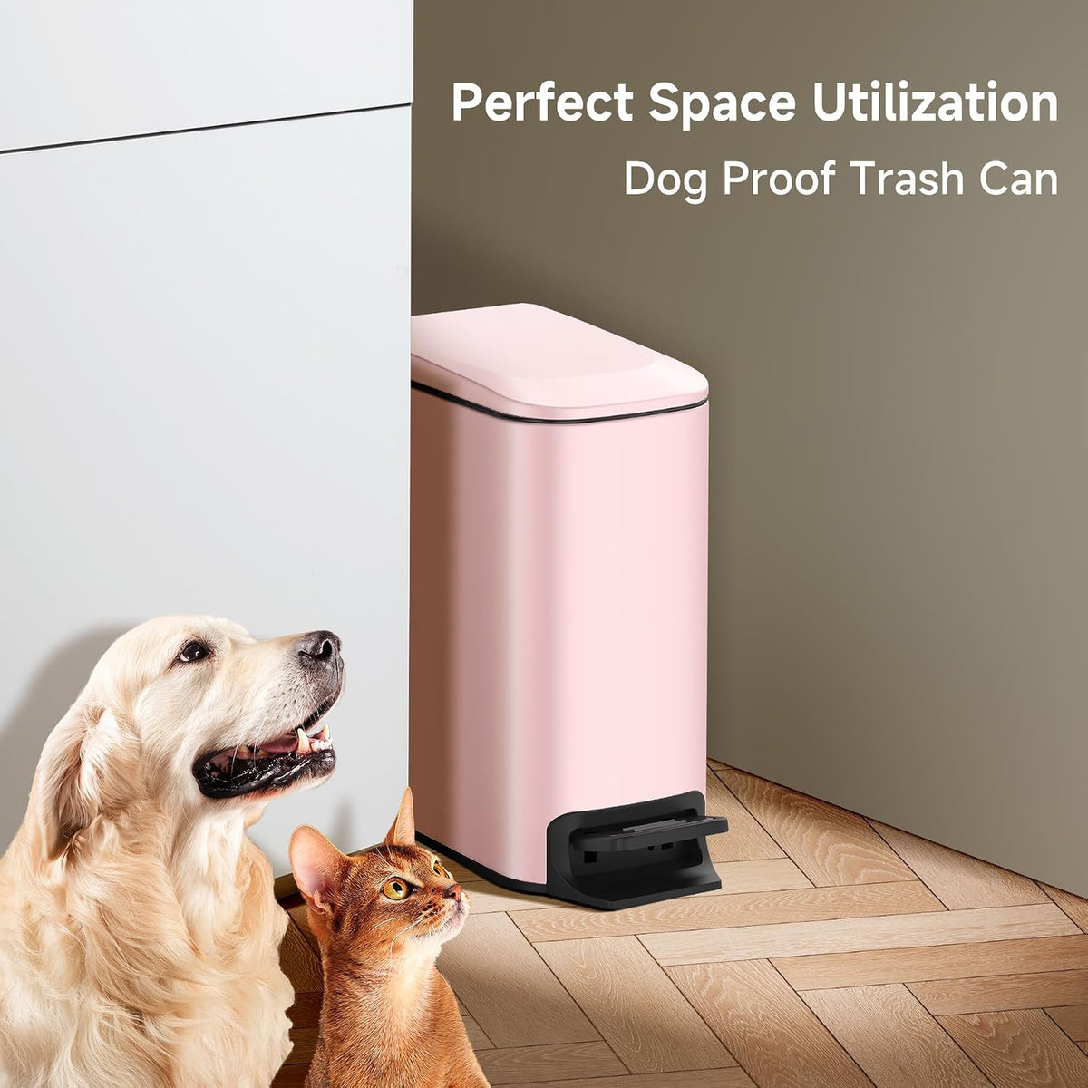 Small Bathroom Trash Can with Lid, 1.6 Gal, Soft Close, Pink