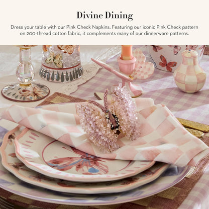 MACKENZIE-CHILDS Set of 4 Cotton Napkins, Cloth Dinner Napkins, Pink Check