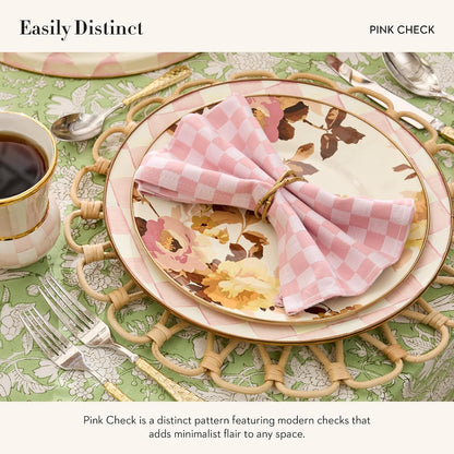 MACKENZIE-CHILDS Set of 4 Cotton Napkins, Cloth Dinner Napkins, Pink Check