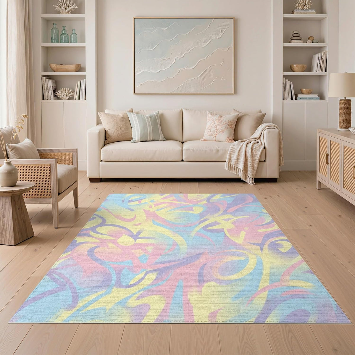 5'x7' Washable Abstract Abstract Area Rug, Pink Flatwoven Floor Covering Non-Slip Chair-Friendly Carpet for Dining Room, Under Table, Home Office | Ref:2090180
