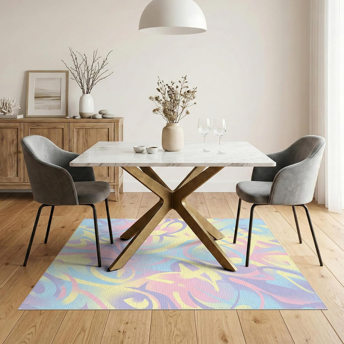 5'x7' Washable Abstract Abstract Area Rug, Pink Flatwoven Floor Covering Non-Slip Chair-Friendly Carpet for Dining Room, Under Table, Home Office | Ref:2090180
