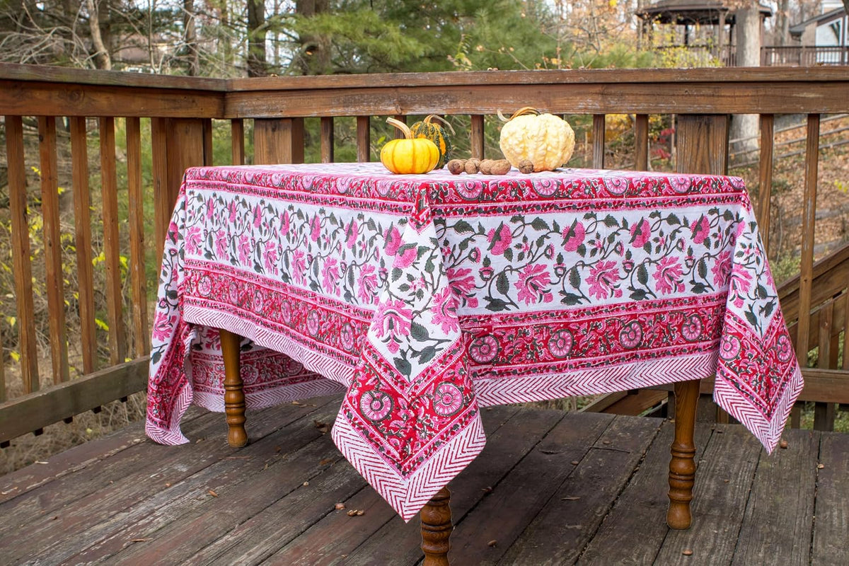 Pretty in Pink Block Printed 60"x90" Rectangle Tablecloth