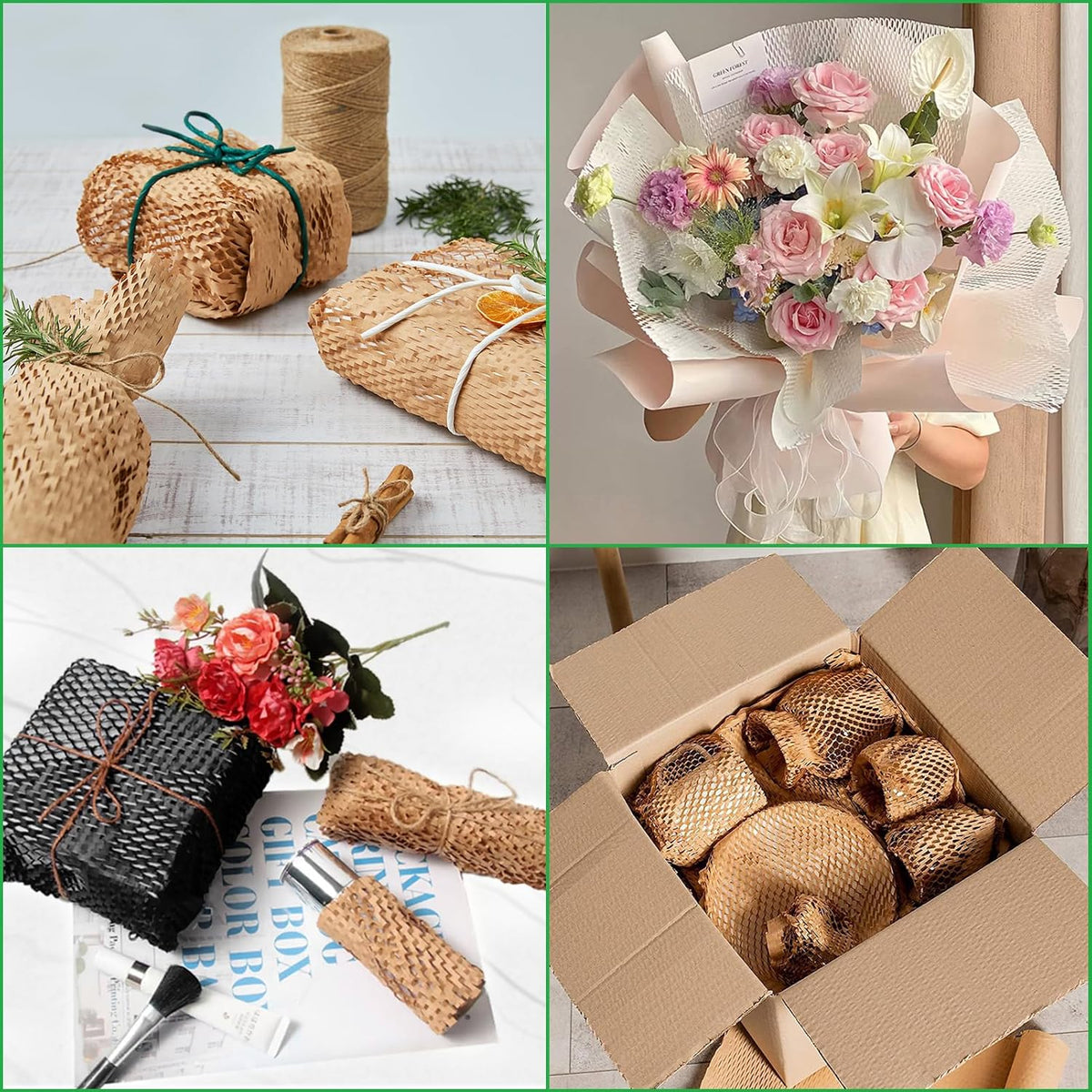 Honeycomb Packing Paper 15"x131' Recyclable Honeycomb Paper Moving Supplies Bubble Paper Wrapping Protective Roll with 30 Fragile Sticker Labels and 66ft of Jute rope (Light pink)
