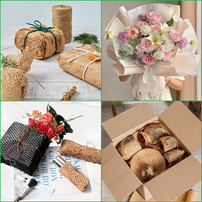 Honeycomb Packing Paper 15"x131' Recyclable Honeycomb Paper Moving Supplies Bubble Paper Wrapping Protective Roll with 30 Fragile Sticker Labels and 66ft of Jute rope (Light pink)