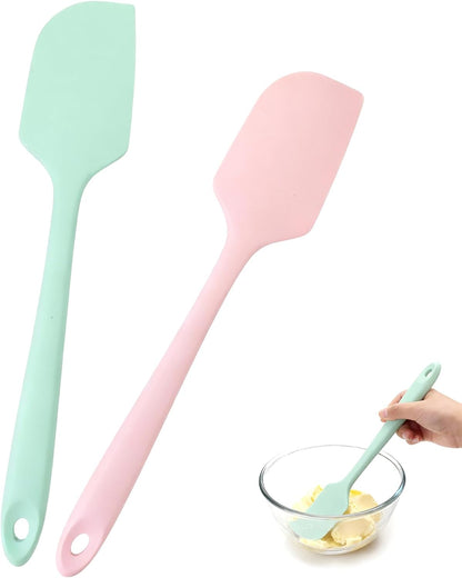 2-Pack 600°F Heat Resistant Spatula Set, 11.34 Inch Seamless Silicone Scrapers (Pink & Green) - Flexible & Gentle on Nonstick Cookware for Baking, Mixing, Stirring