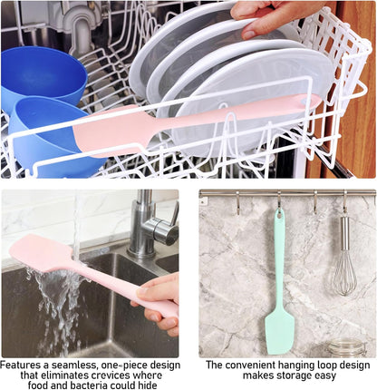 2-Pack 600°F Heat Resistant Spatula Set, 11.34 Inch Seamless Silicone Scrapers (Pink & Green) - Flexible & Gentle on Nonstick Cookware for Baking, Mixing, Stirring