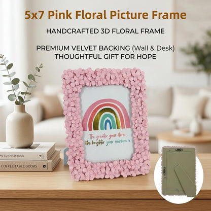 5x7 Ornate Floral Picture Frame, Embossed Flowers Pink Photo Frame