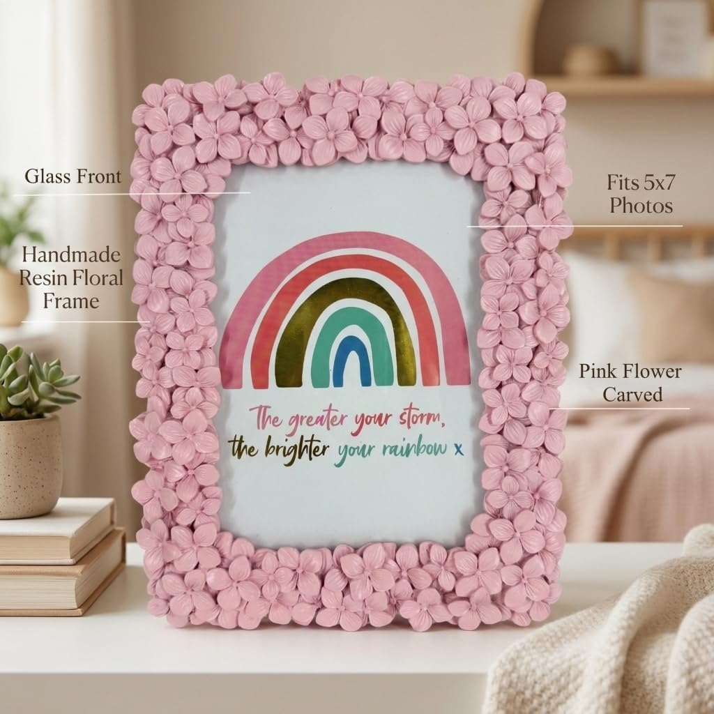 5x7 Ornate Floral Picture Frame, Embossed Flowers Pink Photo Frame