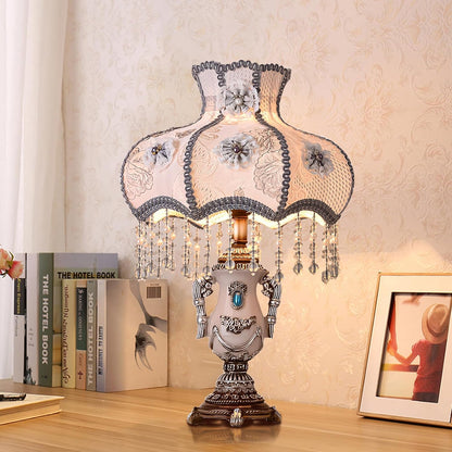 Vintage Pink Table Lamp Victorian Style Button Switch E27 Socket Dimmable Bulb Compatible Nightstand Lighting for Bedroom Living Room Office