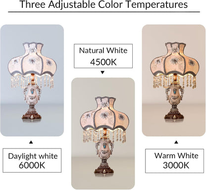 Vintage Pink Table Lamp Victorian Style Button Switch E27 Socket Dimmable Bulb Compatible Nightstand Lighting for Bedroom Living Room Office