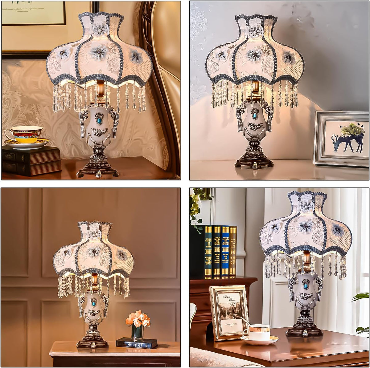 Vintage Pink Table Lamp Victorian Style Button Switch E27 Socket Dimmable Bulb Compatible Nightstand Lighting for Bedroom Living Room Office